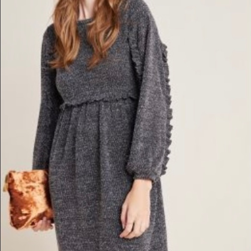 Anthropologie Long Sleeved Ruffle Dress